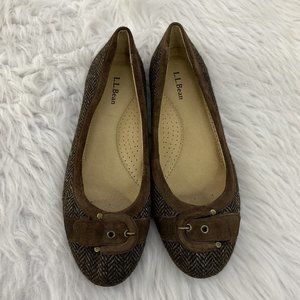 LL bean womens flats slip on brown chevron fall top buckle size 8M EUC